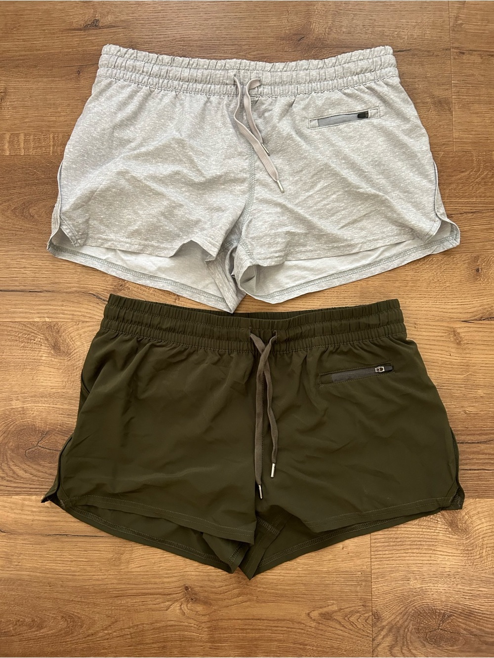 Women's Athletic Drawstring Shorts - Light Gray & Olive